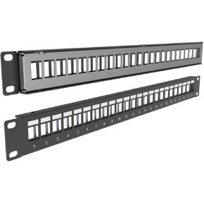 JINGCHENGMEI 2 PCS of 24-Port Blank Keystone Shielded 1U Patch Panel 19" Metal Rackmount Housing for Keystone Jacks, Black