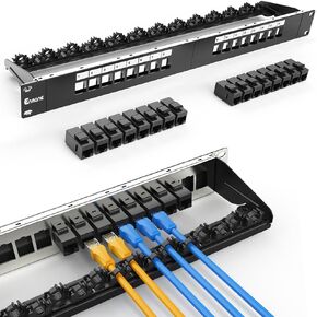 1U 48 Port RJ45 Passthrough Patch Panel Cat6 Keystone UTP Network Patch Panel with Smart Cable Management for 19inch Rackmount