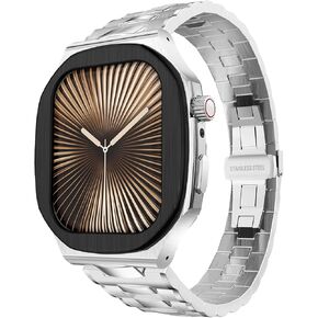 For Apple Watch 46mm Case Metal Band, Luxury 316L Stainless Steel iWatch S10 46mm Case for Men, Stainless Steel Strap Apple Watch 46mm Protective Rugged Cover