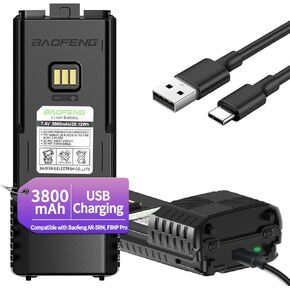BAOFENG AR-5RM 3800mAh Extended Battery High Capacity Rechargeable Li-ion Batter USB-C Charger for Ham Radio Compatible with BF-F8HP PRO UV-5G Plus GM-5RH 5RM Series Walkie Talkies Accessories