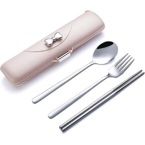 DEVICO Travel Silverware Set with Case,Portable Lunch Utensils Set for Work | 4Pcs 18/8 Stainless Steel Reusable Travel Cutlery Set, Fork and Spoon Set for Camping/School/Lunch Box, Dishwasher Safe, Pink in Saudi Arabia