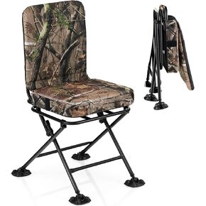 Folding Hunting Chair, 360° Swivel Hunting Blind Chair with Padded Cushion, Camouflage Hunting Chairs for Blinds, Ground Blind Chair for Dove Deer Hunting, Fishing, Camping