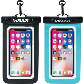 VIFUUR IPX8 Waterproof Phone Pouch Universal Cellphone Dry Bag Case Compatible for iPhone 15 14 13 12 Pro Max XS Plus Samsung Galaxy Phone Protector for Beach Diving Swimming -2 Pack Black/Blue