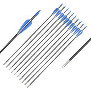 Fiberglass Arrows Archery 24 26 28 30 Inch Target Shooting Practice Safetyglass with Blue and White Vane for Recurve Bows Suitable for Youth Children Woman Beginner 6/12 PCS