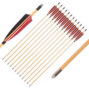 SOPOGER 12pack Traditional Wooden Arrows - 32inch Handmade Shaft Wood Arrows for Recurve Traditional Bow with 5inch Turkey Feathers in Tournament Shooting Targeting Practice