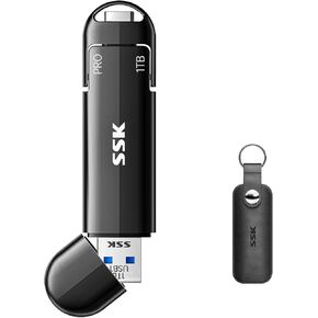 SSK USB Drive 1TB External SSD, No Speed Drop Portable SSD 1000MB/s, USB 3.2 Gen 2 A+C Dual Port External Solid State Hard Drive for iPhone 15/16 Pro, Win, Mac, Android Phone