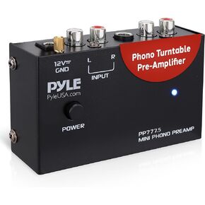 Pyle Phono Turntable Preamp - Mini Audio Stereo Phonograph Preamplifier with RCA Inputs & Outputs, Low Noise Operation, 12V DC Adapter Powered, Compatible with Turntables, Receivers, Speakers & More