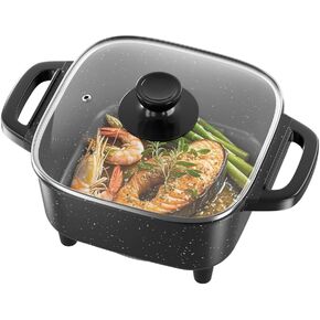 AORAN Electric Frying Pan with Lid, Multifunctional Electric Skillet for Frying, Grilling, Boiling & Cooking, Nonstick, Compact, Easy-to-Clean, Adjustable Temp Control Black