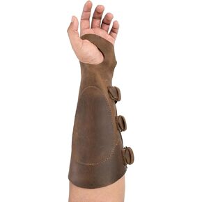 Archery Bracer with Thumb Slot, Forearm Protector for Knights, Wrist Guard, Cosplay, Adjustable Buckle Straps, Full Grain Leather, Handmade, Bourbon Brown