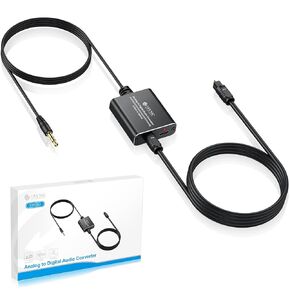 eSynic Professional Analog to Digital Audio Converter Alloy Shell 3.5mm to Optical Audio Adapter 2.7M/7.2ft Cable Long Aux to Optical SPDIF Toslink Converter for Laptop Computer to Soundbar etc