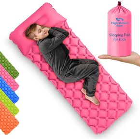 Kids Sleeping Pad for Camping and Sleepovers with Pillow, Inflatable Camping Mattress for Backpacking & Travel, Thick Toddler Cot Mat, Fast Inflating Camping Sleeping Pads for Kids