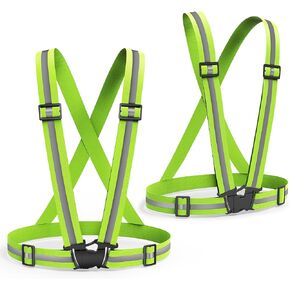 2 Packs Reflective Vest Running Gear, High Visibility Reflective Running Gear Adjustable Elastic Safety Vest for Night Jogging, Biking, Walking or Dog Walking, Running Vest for Men Women Children