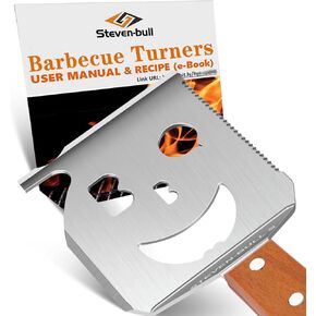 BBQ Spatula, Grill Spatula with Wooden Handle, Great for BBQ Grills and Kebabs for Camping Picnics, 17 Inch Long Barbecue Tool, BBQ Gifts for Men.