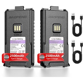 BAOFENG Battery 5RM 2500mAh Li-ion 7.4V Original High Capacity Battery Support Type-C Charger Replacement Spare Battery for GM-5RH UV-5G Plus UV-5RM K5 Plus K5 Pro Two-Way Radio Walkie Talkies 2Pack