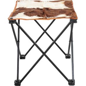 Shy Shy Let's Touch The Sky Vintage Hair-on Camping Stool, Portable Folding Stool for Outdoor Walking Hiking Fishing Camping Chair Foot Stool,Collapsible, Portable Footrest (Brown & White)