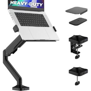 Elevate Pro - Heavy-Duty Laptop Mount for Desk (11"-17.3" - max. 26lbs) Fully Adjustable Gas Spring Arm Stand - Carries Monitors 17"-40" - Clamp & Grommet Base with Steel Protection Plates