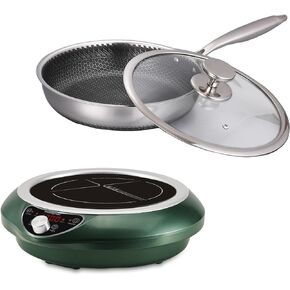 Induction Cooktop with Skillets1800W 120V Induction Burner Induction Cooker Nonstick Flat Pan Electric Stove Hot Plate Heat Evenly Fry Pan for Steak