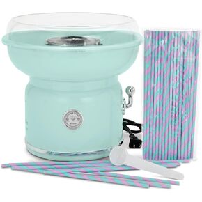 iscream Nostaligic Design Cotton Candy Maker Machine for Home and Kitchen with 50 Paper Straw Handles, Mint Green