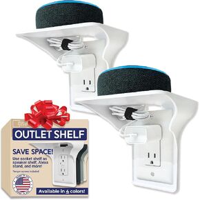 Power Perch Wall Outlet Shelf – Transform Your Verticle Outlet into a Space-Saving Display! Perfect for Alexa, Electric Toothbrush & More – Light Socket Shelf by Storage Theory - (White, 2 Pack)