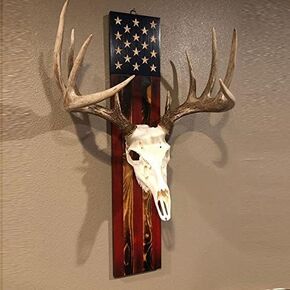 European Trophy Mount Plaque Skull Hanger Kit, USA Flag Decor Hooker Pedestal, Perfect Prey Display Rack for Hanging and Mounting Taxidermy Deer Antlers and Other Skulls (Hanger Kit-B)