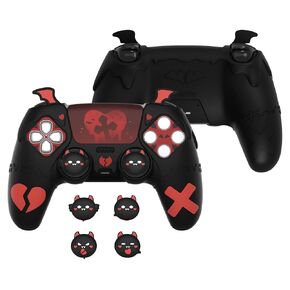 PlayVital Gothic Imp Series Cute Silicone Case for ps5 Controller with 4 Thumb Grips and 6 Stickers, Anti-Slip Silicone Skin Cover, Compatible with ps5 Charging Station, Black