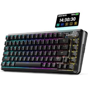 Redragon K708 Pro Wireless Mechanical Keyboard ، لوحة مفاتيح Gasket RGB مع 81 مفاتيح مخصصة قابلة للبرمجة ، لوحة مفاتيح لاسلكية 3-ODES مع مفتاح L النمر L الساخن المُخلف مسبقًا ، شاشة ومقبض ، أسود in Kuwait