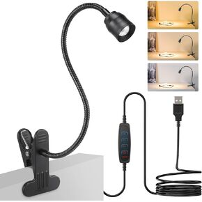 Zoomable LED Reading Lights for Bed Headboard, Clip on Spotlight Lamp for Desk, Dorm Bed, Dimmable USB Clamp Book Light with Flexible Gooseneck, Adjustable Beam Angle 15°-80°