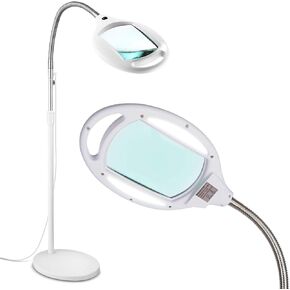 Brightech LightView Pro Magnifying Floor Lamp - Hands Free Magnifier with Bright LED Light for Reading - Work Light with Flexible Gooseneck - Standing Mag Lamp