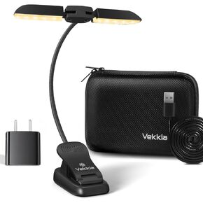 Vekkia 14 LED Book Light with Charger & Travel Case, Cover Both Page, Warm/White Reading Light with Clamp, Lightweight Eye Care Book Lamp, Great for Readers
