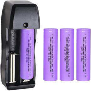 4 Pack 18650 Rechargeable Battery Set, 3000mAh 3.7V Flat Top Battery with 2-Slot Battery Charger for Headlamps, Electronic Device