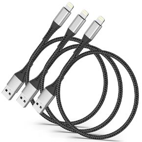 1ft USB to Lightning Cable 3 Pack, MFi Short iPhone Charger Cord, Braided 12 inch iPhone Fast Charging Cable Compatible with iPhone 14 13 12 11 10 Pro Max Xs 8 7 Plus, iPad Air Mini iPod Black