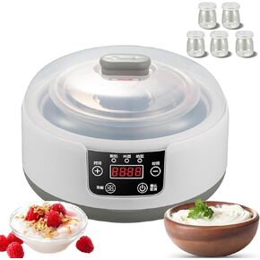 Probiotic Yogurt Machine Fully Automatic Yogurt Machine 1.2L, Timer and Constant Temperature Control, Food grade stainless steel liner with 5 Glass Jars for Homemade Greek, Vegan or Flavored Yogurt