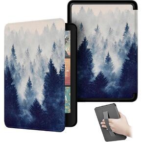 Hand Strap Case for 2024 Release 7" Kindle Paperwhite (12th Gen) & Kindle Colorsoft Signature Edition, Shockproof Frame Cover with Auto-Wake/Sleep,Misty Forest