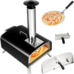 Portable Pizza Stove Wooden Particles, 13 Inch, Camping Pizza Oven, Stainless Steel, Outdoor Wood Fired Pizza Oven for Pizza Maker Backyard