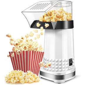Fast Hot Air Popcorn Popper Maker, Electric Popcorn Machine with Measuring Cup, No Oil, Easy to Clean & Maintain, Popcorn Machines for Home Family Party | White