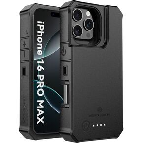 ZEROLEMON Battery Case for iPhone 16 Pro Max, 10000mAh Capacity, 18W Fast Charging Power with Full Edge Protection Extended RuggedJuicer Battery Charger Case for iPhone 16 Pro Max - Black