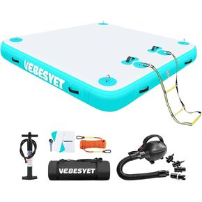 Inflatable Floating Dock Platform with Electric Pump, 6 Inch Thick Multi-Person Floating Island Raft for Beach Lake Boating Ocean