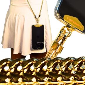 FORTHOLD Crossbody Phone Chain - Secure Tether - Trendy Gold-Colored Foxtail - Hands-Free Chic Phone Lanyard Strap - Anti-Theft - Universal Compatability - iPhone, Pixel, Galaxy