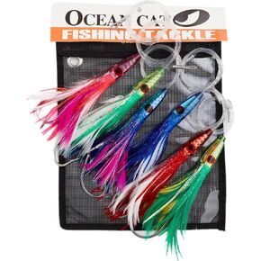 OCEAN CAT Trolling Lures Saltwater Offshore Fishing Lures Bullet Head Feather Teasers Bag for Tuna Marlin Mahi Dolphin Durado Wahoo (#053-Tuna Rig,9")