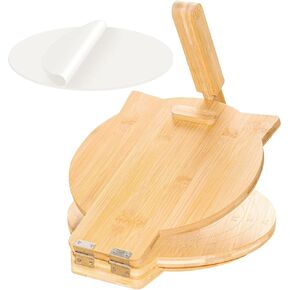 Bamboo Tortilla Press 10 Inch Wooden Tortillas Maker with 100PCS Parchment Paper Large Tortillera Presser for Mexican Taco, Pataconera, Dough Press
