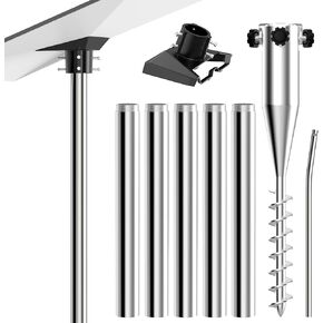 Gen 3 Pole Mount for Starlink, Stainless Steel Starlink Ground Mounting Kit with 5 Pole, No Dig Ground Anchor, Gen 3 Pipe Adapter for Starlink(Aluminum Alloy), Starlink Pole Mount for Yard Lawn Ground