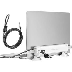AboveTEK MacBook & Surface Laptop Locking Station with Combo Lock Cable, Anti Theft Folding Security Laptop Desk Mount, Adjustable & Portable, Fits 12"-16" Laptops/Notebooks (White)