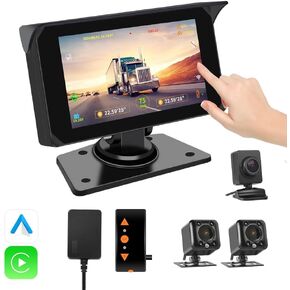 VSYSTO Truck Carplay Screen, Wireless CarPlay and Android Auto, 3CH WiFi 5 Inch Touchscreen 1080P Front, 720P Left and Right Camera, Infrared Night Vision Lens, GPS Navigation, Parking Monitoring