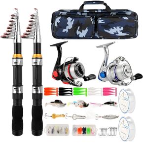 Telescopic Fishing Rod Reel Combo 2PCS 6.89FT Collapsible Fishing Pole Spinning Reel Lures Accessories with Fishing Bag Portable Fishing Rod Kit for Saltwater Freshwater Travel Fishermen Gift