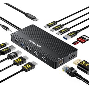 ANYOYO USB C Docking Station Dual Monitor, Laptop Docking Station 3 Monitors, with 2HDMI +DP 4K@60Hz,3*USB -C 3.1+2*USB- A3.1 10Gbps,PD100 SD/TF 3.0, Audio for HP,Dell, Lenovo (Gray)