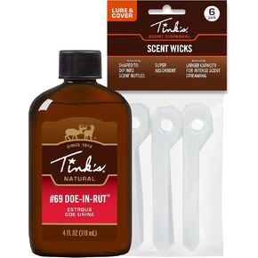 TINK'S #69 Doe-in-Rut Buck Lure | 4 Fl Oz Bottle | 100% Natural Deer Urine | Deer Hunting Accessories, Deer Attractant, Scent Wicks Included, Easy to Use Squirt Top