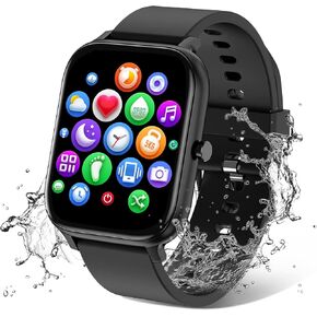 Smart Watch for Men Women Compatible with iPhone Samsung Android Phone 1.69 inch Full Touch Screen IP68 Waterproof Bluetooh Fitness Tracker Heart Rate/Sleep Monitor (Black)