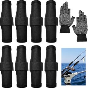 Upgrade 8Pack Fishing Lure Wraps Bait Gloves 6 Inch Lure Covers Keeps Fishing Safe from Sharp Hook,Gloves Includes(Black