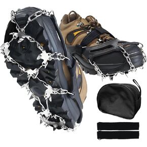 Crampons - Ice Cleats for Shoes and Boots, 24 Spikes Stainless Steel Ice Spikes for Men Women Kids, Non Slip Ice Grippers for Ice and Snow,Snow Cleats for Hiking, Walking, Climbing, Working