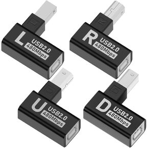 Type-B Male USB 2.0 to Female Extension Adapter Left+Right+up+Down Angled Each Horizontal Vertical Angled for Printer Scanner